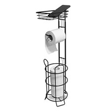 Toilet Paper Holder Stand Bathroom Storage with Raised Black