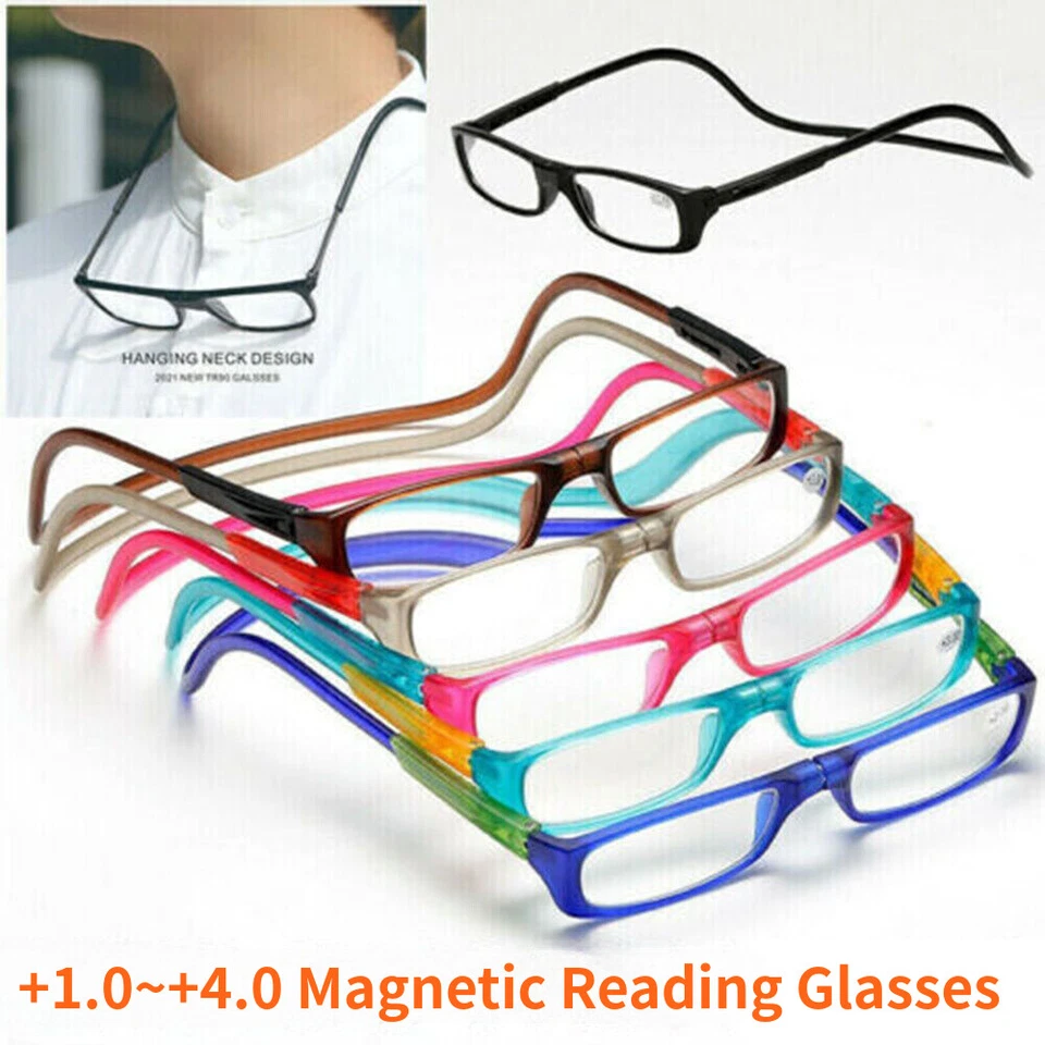 Folding Magnetic Reading Glasses Reader Snap Click Front Neck Hanging Spectacles
