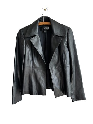 Linda Allard Ellen Tracy Genuine Leather Jacket Black Size y2K Style 