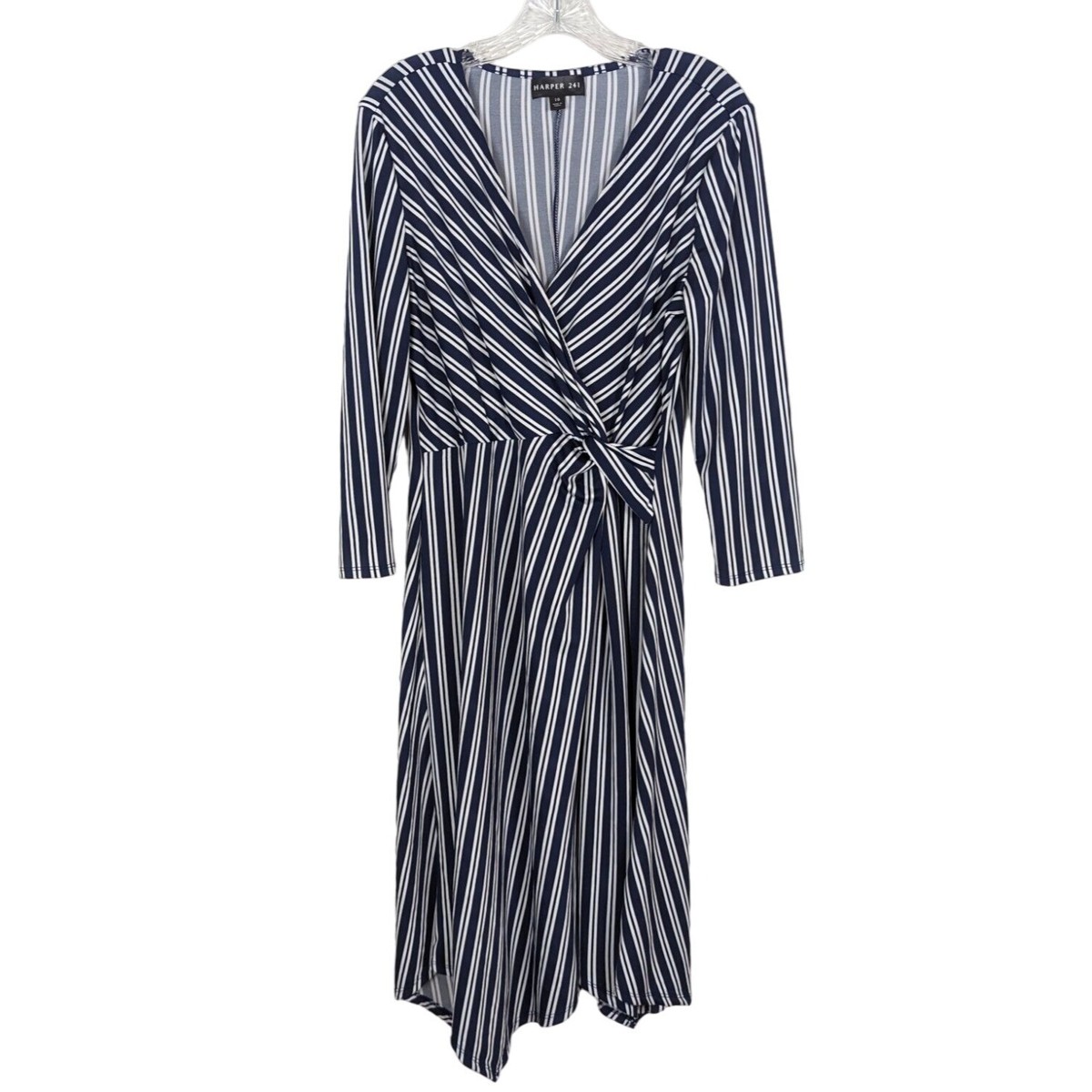 HARPER 241 long sleeve blue and white striped fit flare dress size 10