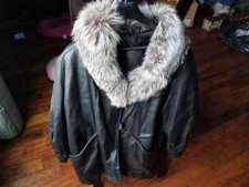 Leather 3/4 Coat with GENUINE FOX FUR COLLAR L