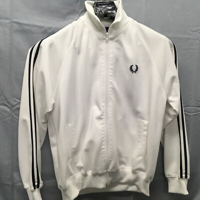 Fred Perry Track Suit Jacket Size Medium White with Black stripe Excellent