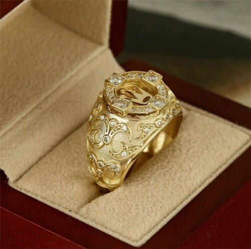 Luxury Men's 18K Gold Filled Cubic Zirconia Crown Ring Wedding Engagement  Sz6-14