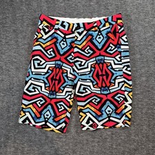 HRESKI Mens Colorful Performance Golf Shorts Maze Geometric Aztec Graffiti Sz 30