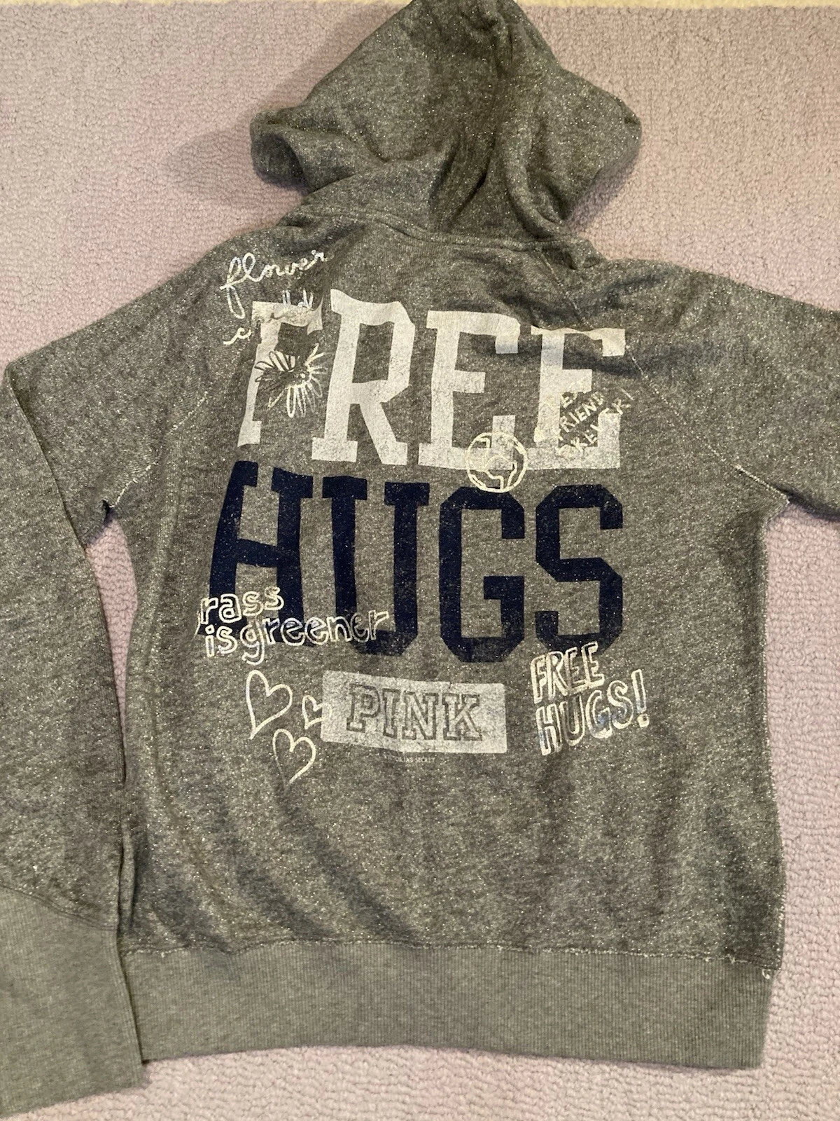 UNDERCOVER Giacca con cappuccio vintage ROSA Victoria’s Secret grigio metallizzato glitter senza abbracci XL