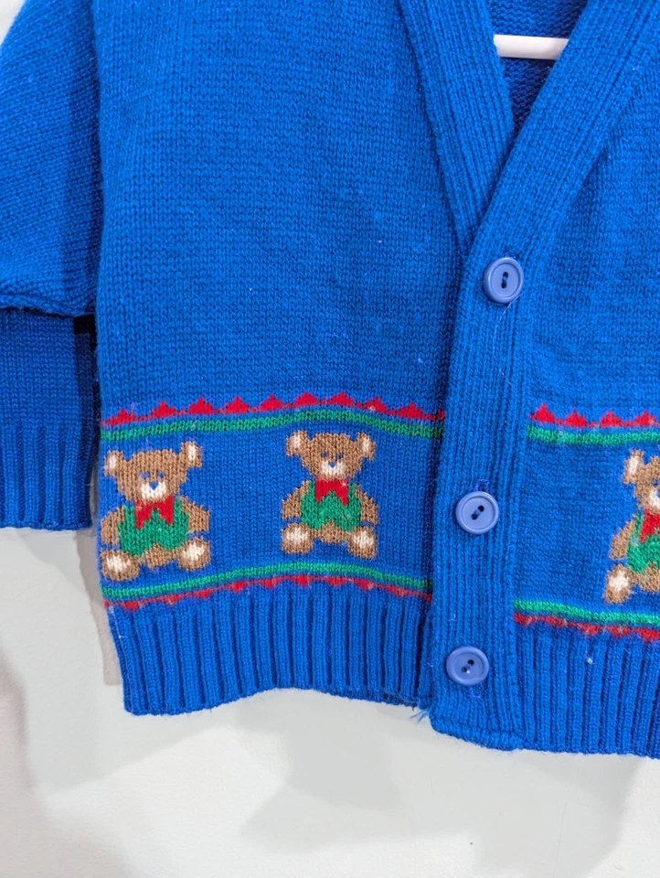 De Colección Navidad Cárdigan Tejido Suéter 24m Niño Pequeño Niños Oso de Peluche Retro EE. UU. 90s Foto 3 de 4