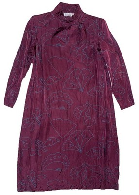 VTG Ann Tjian for Kenar Midi Dress Burgundy & Teal Floral Art Nouveau Lagenlook
