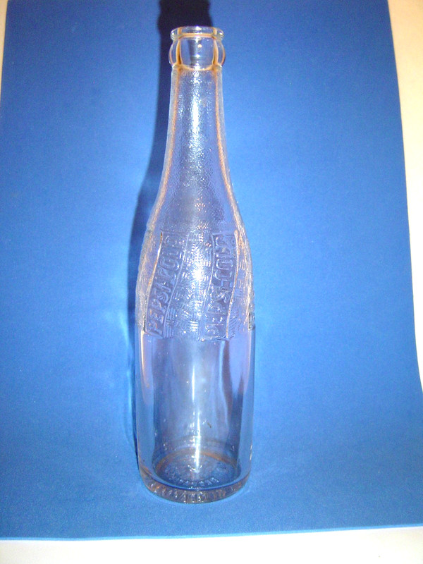 PEPSI BOTTLE EMBOSSED DENVER on BOTTOM clear 9 1/2" tall HOLDS 12 oz EXCELLENT