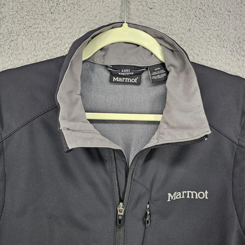 Chaleco Marmot Para Hombres Mediano Negro Gris Gore Windstopper Softshell Cremallera Completa Exterior Foto 2 de 4