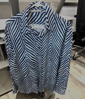 Acne Studios Mens Button-Up Shirt Size 48 (US XL) Blue Wave Pattern Retail $700