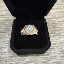 ANILLO ESTILO ROLEX DIAMANTES NATURALES ORO AMARILLO Y BLANCO 10K TALLA 7 1/4 WG 5,9 GR