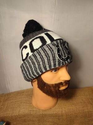 NFL New Era Indianapolis Colts Beanie OSFM Black Gray Striped Pom Embroidered
