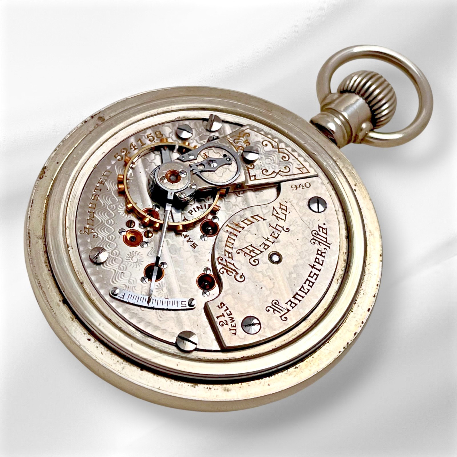1906 Hamilton 18s/21 Jewels 940 Private Label OF Pocket Watch w/ Locomotive Back