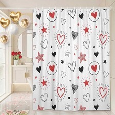 Heart and Stars Modern Art Cute Fabric Shower Curtain Extra Long Valentine's Day
