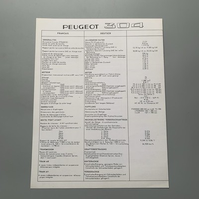 Peugeot 304 Technische Daten Prospekt 1969 mehrsprachig ausklappbar