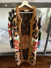 Cardigan lungo multicolor, con mix di motivi in misto lana