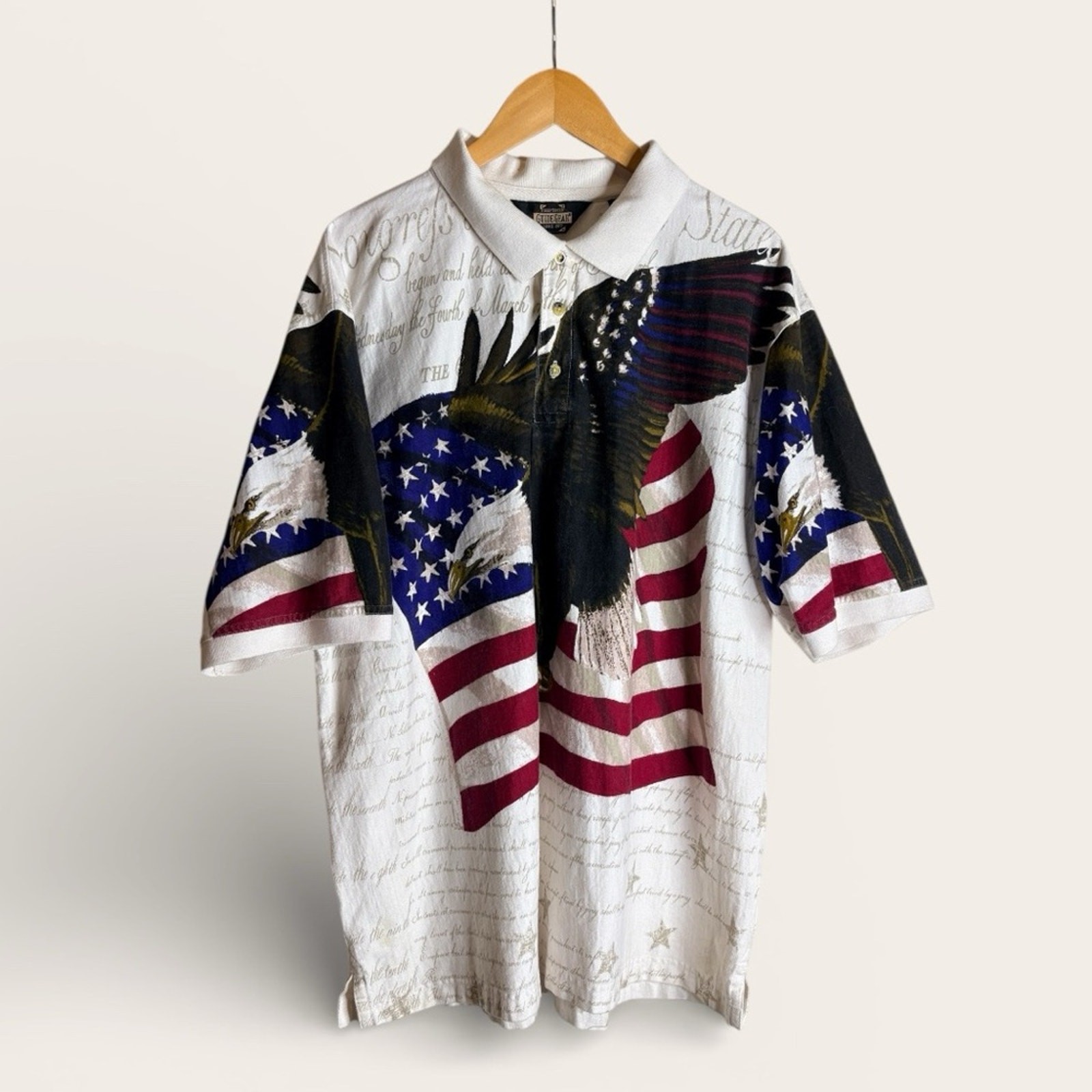 Polo Shirt XL White Patriotic Eagle flag-image