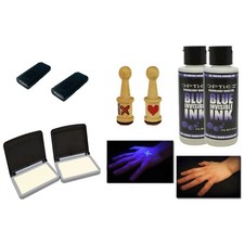 Opticz Blacklight Invisible Blue UV Ink Hand Stamping Marking Set Economy Kit 
