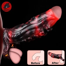 NNSX Penis Sleeve Black Dragon Textured Knot Sheath Super Soft Reusable Condom