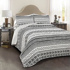 Hygge Geo Pattern Striped 3 Piece Bedding Set King Black  White Quilt