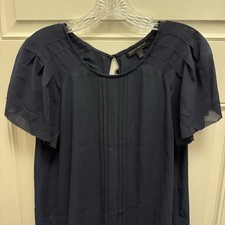 Banana Republic Blouse SS Nile Pleat Navy Business Casual Summer Classic Sz Med