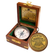 to My Son Compass Gift with Wooden Box from Mom Dad for Birthday Graduation