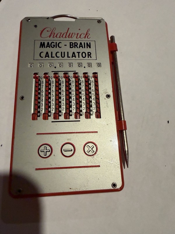 Chadwick Magic-Brain Vintage Mechanical Slide Calculator w/ Stylus Red/White