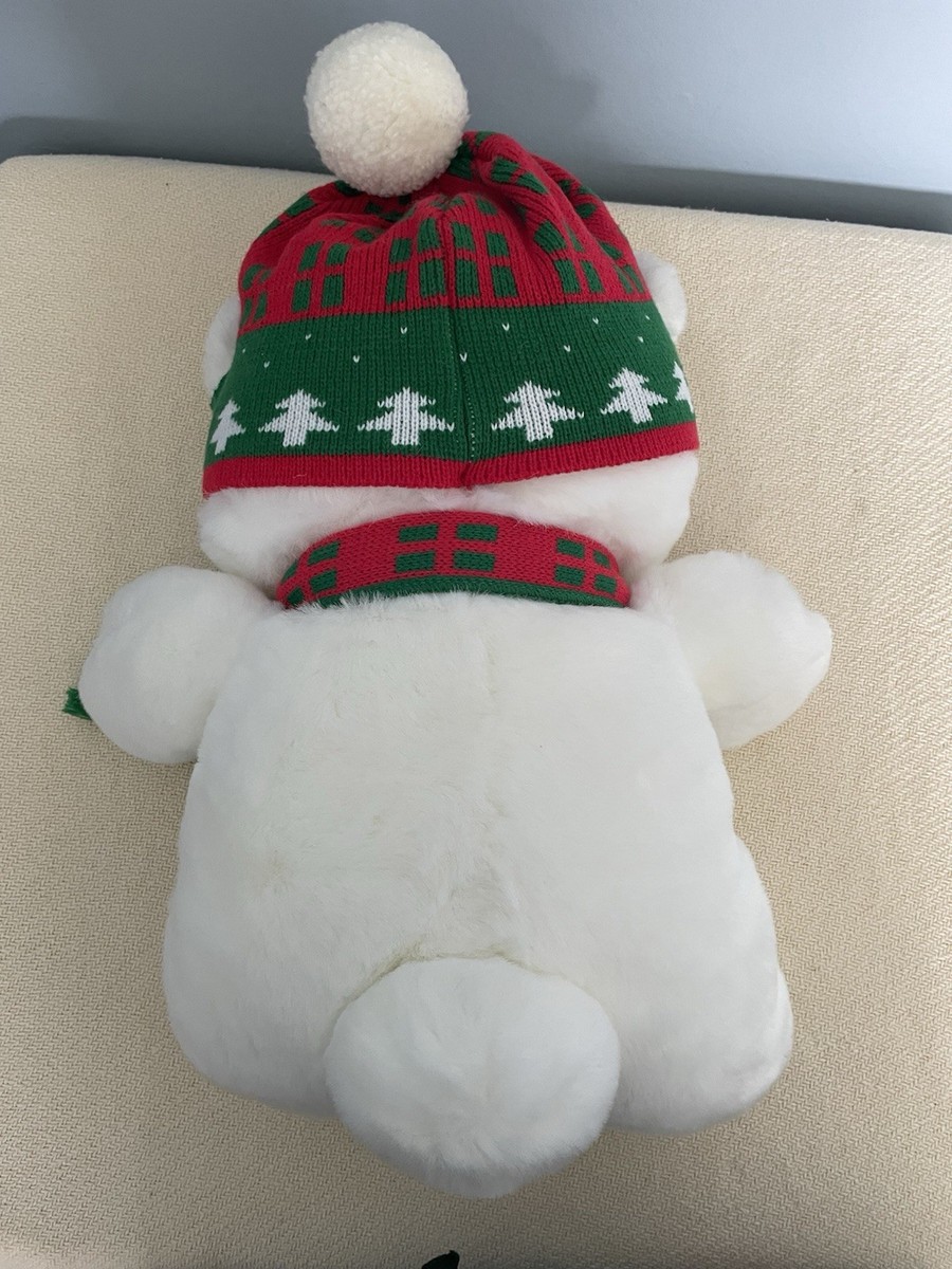 Dessin Animé Ours En Peluche En Chapeau Santa Et écharpe Rouge Sur Fond