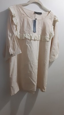 ZANZEA All Cotton  Eyelet & Embroidered Blouse Beige Short Sleeve Size  XXL New 