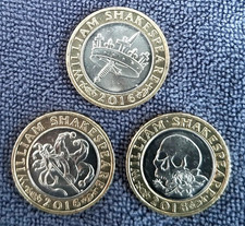 2016 - William Shakespeare £2 x 3 Coins FUL set - Comedies /Tragedies /Histories