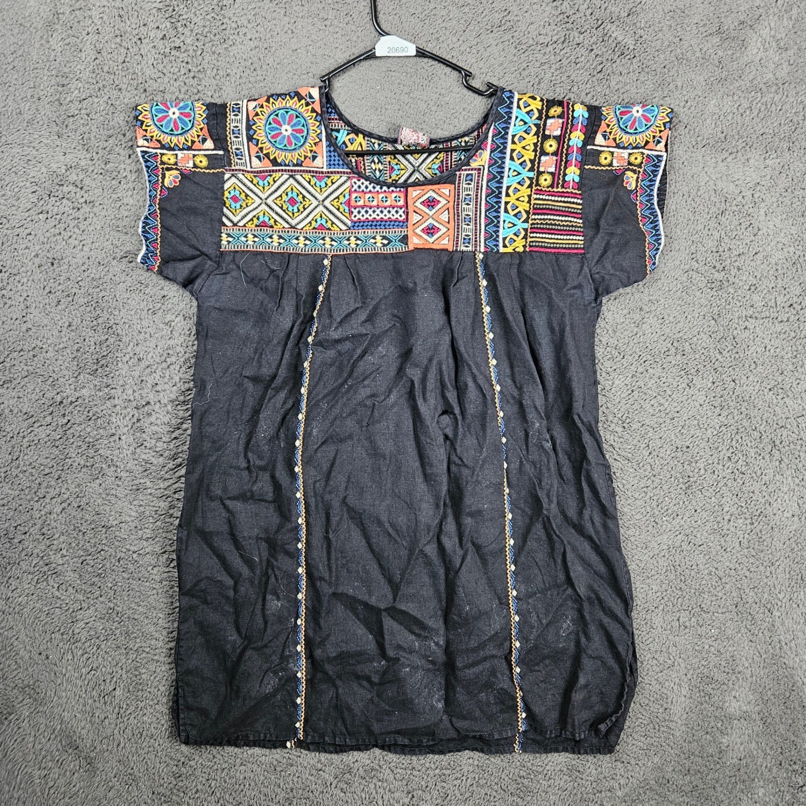 JWLA Johnny Was Black 100% Linen Embroidered Boho Tunic Top 3864JW Womens