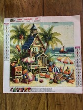 Completed Cozy Ocean Beach House Diamond Art Painting 11.8 x 11.8
