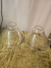 Pair of Antique Clear  Industrial Light Shades made with Mercury Glass Ribb