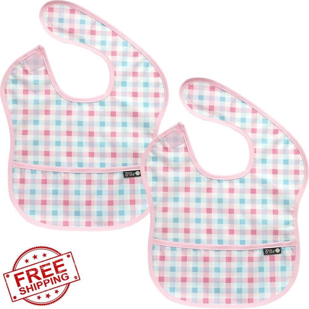 Plie Pink Check Toddler Bibs 2-Pack One Size