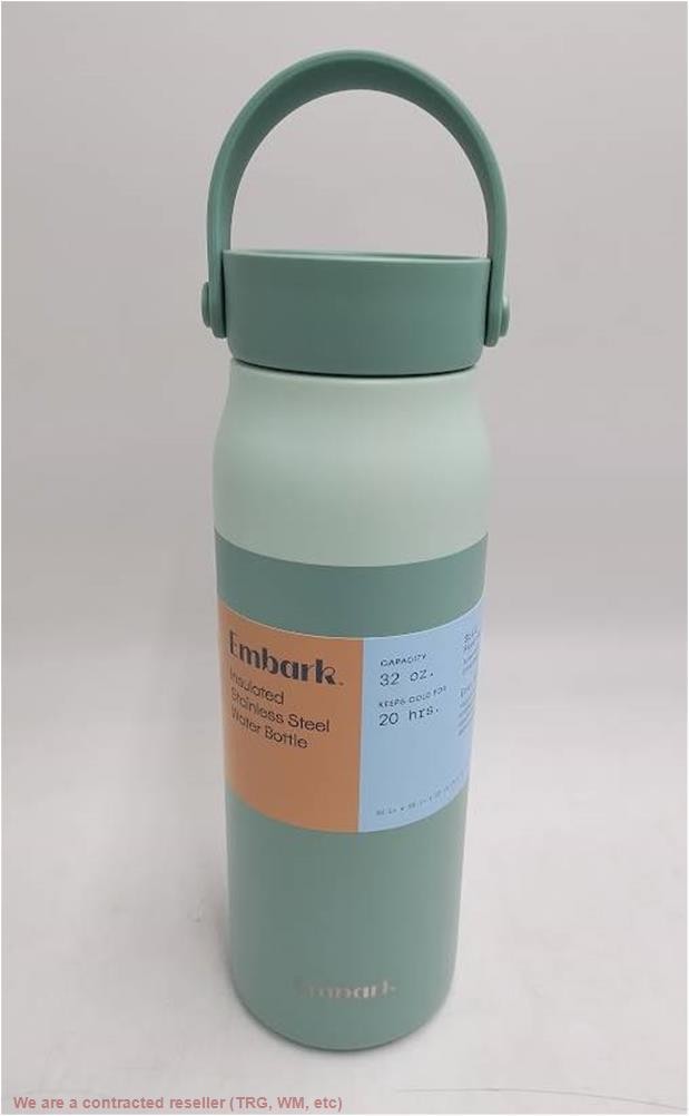 Бутылка для воды для гидратации из нержавеющей стали емкостью 32 унции - Зеленая - Ознакомьтесь С ОПИСАНИЕМ