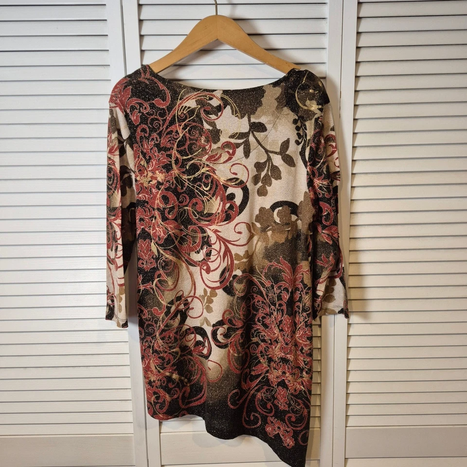 Blusa Top Mujer Colección JM Estampado Floral Manga 3/4 Dobladillo Asimétrico Foto 4 de 4