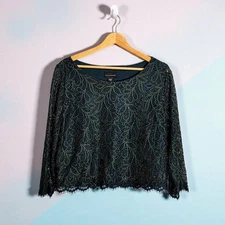 NWT Metaphor Green Lace Boxy Feminine Cropped Blouse L