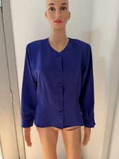 Vintage Laura Jayne Petite Blue Blouse Size 8 Long Sleeve Button Front