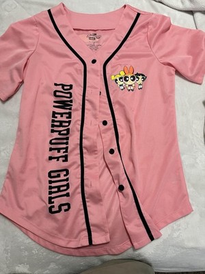 Cartoon Network Powerpuff Girls Pink Jersey Button-Up V-Neck Top Women's XL