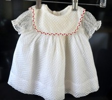VTG 1950s Baby Girl DRESS DOTTED SWISS, FULLY LINED, RED BRAIDED TRIM 6 TO 9 MOS