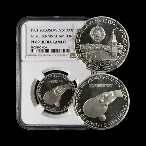 YUGOSLAVIA. 1981, 1000 Dinara, Silver - NGC PF69 - Top Pop 🥇 Ping Pong Novi Sad
