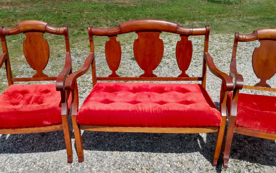 Antiguo juego de 3 mecedoras y sillas victorianas de salón 1930 Foto 2 de 4