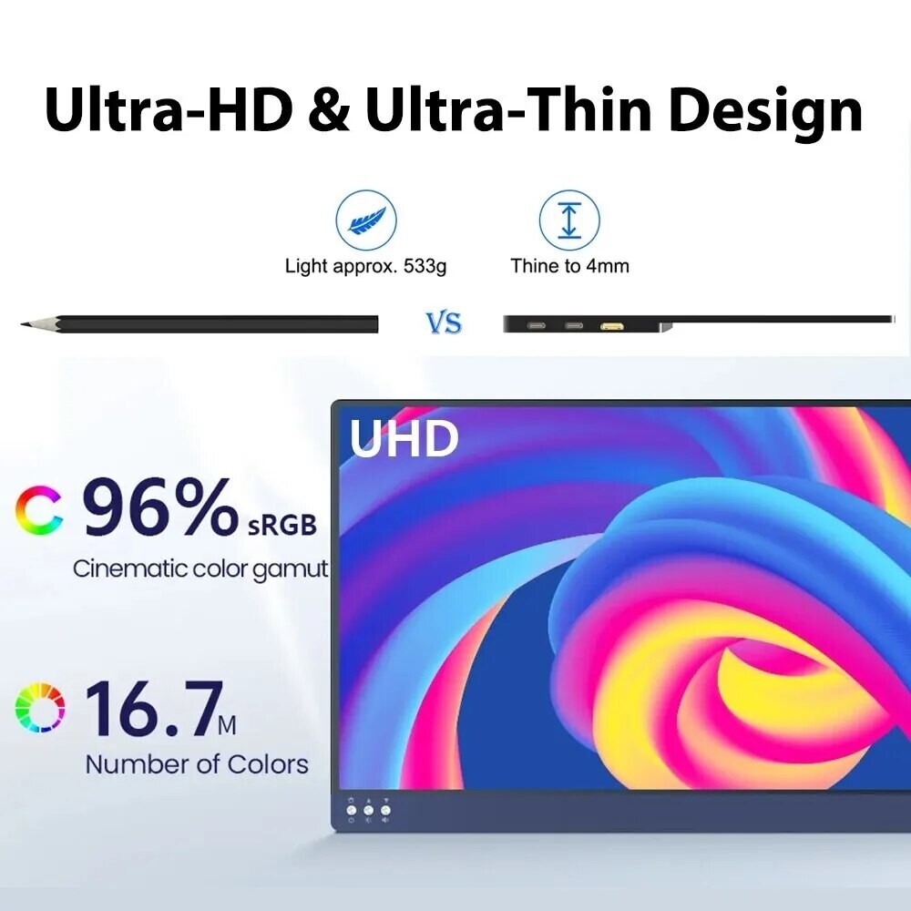 Moniteur portable 4K UHD 13.3 pouces pour PC portable et console de jeu - 4
