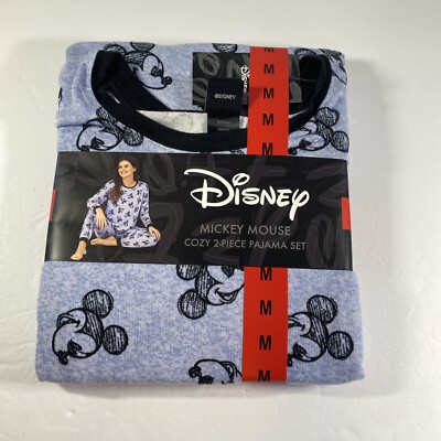 DISNEY MICKEY MOUSE Pajama Set Womens Size Medium (8-10) 2 Piece Soft Cozy Blue