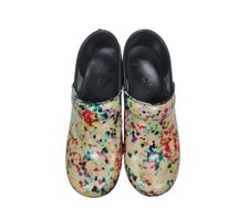 Dansko Slip On Clogs Shoes Women's Size 38 7.5 Ivory Multi-Color Heart Nursing