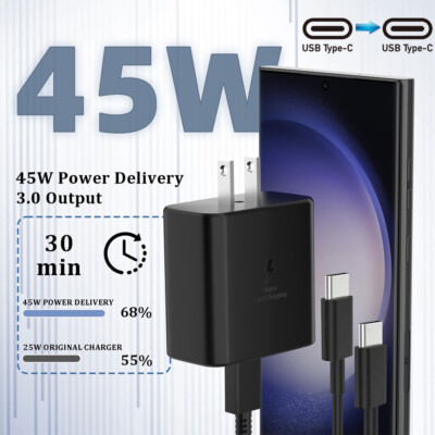 45W Super Fast Wall PD Charger+6FT Cable For Samsung Galaxy S20-S23 A90 Note 20