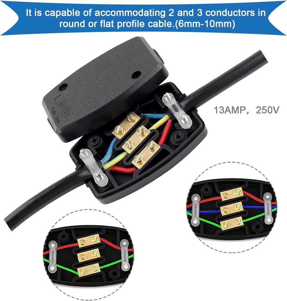 FLEX CONNECTOR CABLE WIRE JOINER IN LINE 10Amp/13Amp 250V UK