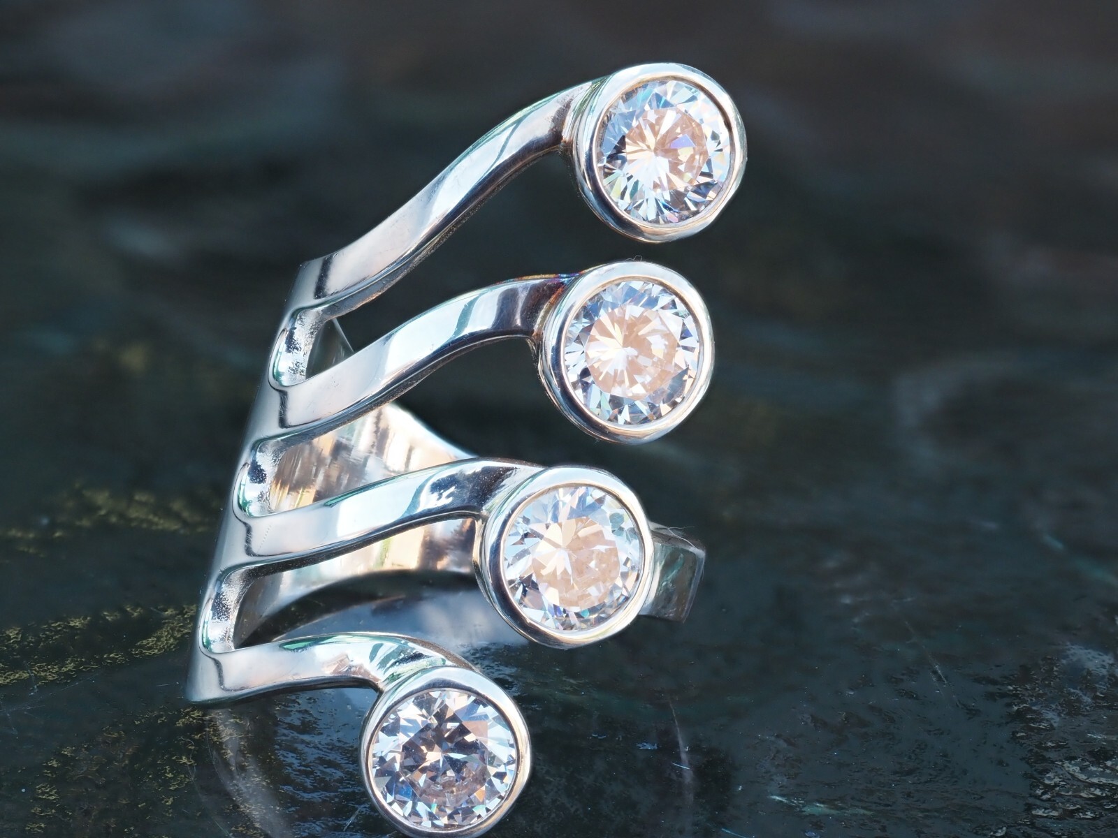 Photo 2 of Sterling Silver 4 Layer Cz Stone Ring Size N1/2 (R146)