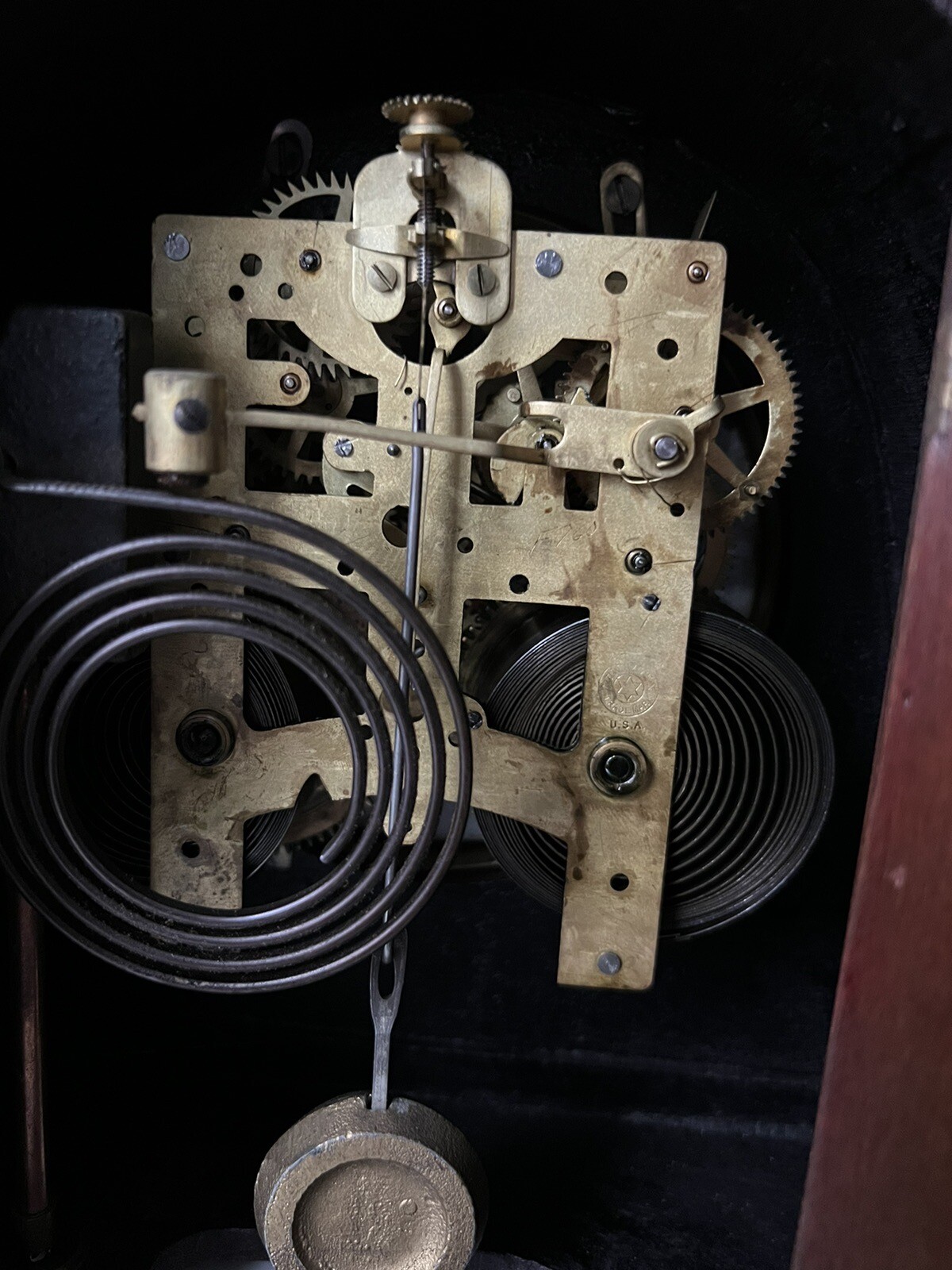 Vintage New Haven Clock Company Mantel Clock Wood with Wooden Back Door