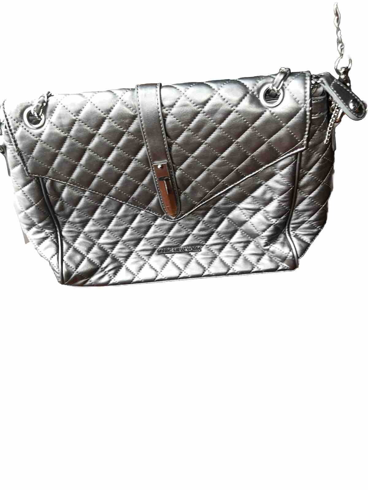 Marc New York Silver Quilted Mid Size Flap Shoulder Bag